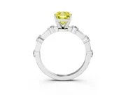 Fancy Yellow Cushion Cut Diamond Solitaire Ring Set in Silver with Bezel Set Side Stones and Prong Setting
