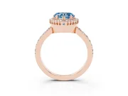 Fancy Blue Heart Cut Diamond Halo Engagement Ring Set in Rose gold with Milgrain Detail and Pavé Band