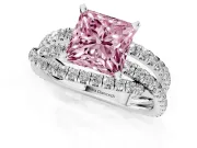 Fancy Pink Princess Cut Diamond Solitaire Twist Band Ring Set in White gold with Pavé Setting and Prong Head