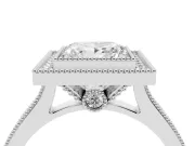 Princess Cut Vintage Milgrain Halo Engagement Ring Setting | Bezel Head | White Gold