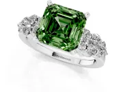 Asscher Cut Side Stone Engagement Ring Setting for a Fancy Green Lab-Grown Diamond | Shoulder Clusters | Platinum