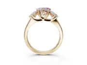 Heart-Shaped Three Stone Engagement Ring Setting for a Fancy Pink Lab-Grown Diamond | Tapered Band | Yellow Gold