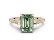 Emerald Cut Vintage Cathedral Engagement Ring Setting for a Fancy Green Lab-Grown Diamond | Carved Band | Yellow Gold