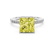Princess Cut Pave Solitaire Engagement Ring Setting for a Fancy Yellow Lab-Grown Diamond | Slim Band | Platinum