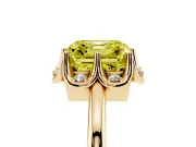 Fancy Yellow Asscher Cut Diamond Round Cluster Halo Ring Set in Yellow gold with Solitaire Band and Prong Setting