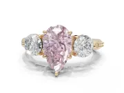 Pear-Shaped Three Stone Engagement Ring Setting for a Fancy Pink Lab-Grown Diamond | Tapered Pave Band | Yellow Gold