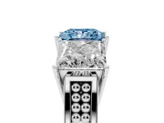 Princess Cut Three Stone Engagement Ring Setting for a Fancy Blue Lab-Grown Diamond | Beaded Shoulders | Platinum