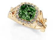 Cushion Cut Leaf Halo Engagement Ring Setting for a Fancy Green Lab-Grown Diamond | Yellow Gold