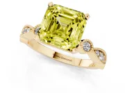Fancy Yellow Asscher Cut Diamond Solitaire Engagement Ring Set in Yellow gold with Milgrain Bezel Accent Band
