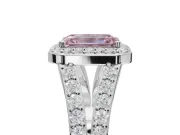 Emerald Cut Halo Pavé Engagement Ring Setting for a Fancy Pink Lab-Grown Diamond | Narrow Split Shank | Platinum