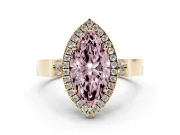 Fancy Pink Marquise Cut Diamond Halo Ring Set in Yellow gold with Pavé-Lined Split Shank Band