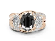 Oval Three Stone Split Shank Engagement Ring Setting for a Black Center | Matching Sides | Rose Gold