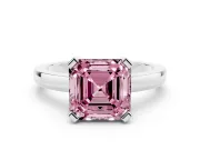 Fancy Pink Asscher Cut Diamond Solitaire Ring Set in White gold with Prong Head and Smooth Polished Band