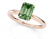 Fancy Green Emerald Cut Diamond Solitaire Ring Set in Rose gold with Prong Setting on a Polished Plain Band