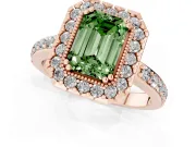 Emerald Cut Milgrain Halo Engagement Ring Setting for a Fancy Green Lab-Grown Diamond | Pavé Shoulders | Rose Gold