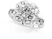 Round Floral Engagement Ring Setting | Petal Frame and Side Stones | White Gold
