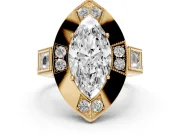 Marquise Cut Diamond Milgrain Halo Ring Set in Yellow gold with Split Shank