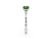 Fancy Green Cushion Cut Diamond Solitaire Ring Set in Silver with Bezel Set Side Stones and Prong Setting