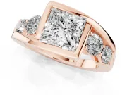 Princess Cut Diamond Bezel Bypass Ring Set in Rose gold with Round Accents