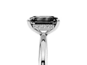 Fancy Black Emerald Cut Diamond Solitaire Ring Set in Platinum with Thin Band and Prong Setting