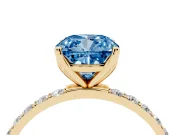 Cushion Cut Pave Solitaire Engagement Ring Setting for a Fancy Blue Lab-Grown Diamond | Slim Band | Yellow Gold