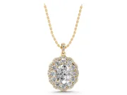 Oval Lab-Grown Diamond Floral Double Halo Pendant Necklace | Pavé Bail | Yellow Gold