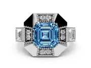 Asscher Cut Milgrain Sectioned Halo Engagement Ring Setting for a Fancy Blue Lab-Grown Diamond | Sterling Silver