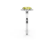 Fancy Yellow Oval Cut Halo Round Diamond Solitaire Ring Set in Silver with Pavé Band and Prong Setting