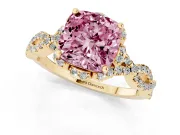 Cushion Cut Milgrain Halo Engagement Ring Setting for a Fancy Pink Lab-Grown Diamond | Graduated Shoulders | Yellow Gold