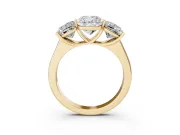Cushion Cut Three Stone Engagement Ring Setting | Basket Prong Heads | Yellow Gold