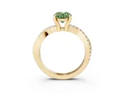 Fancy Green Oval Cut Diamond Twist Band Solitaire Set in Yellow gold with Pavé Accents and Prong Setting