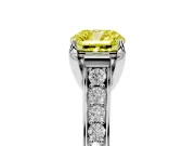 Fancy Yellow Cushion Cut Diamond Solitaire Pavé Engagement Ring Set in Silver with Prong Setting