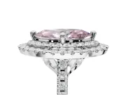 Fancy Pink Marquise Lab-Grown Diamond Double Halo Statement Ring Set in Platinum with Pavé Band