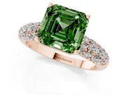 Asscher Cut Multi Row Pave Engagement Ring Setting for a Fancy Green Lab-Grown Diamond | Rose Gold