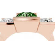 Fancy Green Round Cut Diamond Three-Stone Channel Set Ring Set in Rose gold with Smooth Polished Band