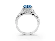 Fancy Blue Round Cut Diamond Leaf-Inspired Engagement Ring Set in Platinum with Round Accents