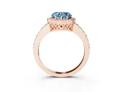 Fancy Blue Heart Cut Diamond Halo Ring Set in Rose gold with Pavé-Setting Band and Open Prong Center