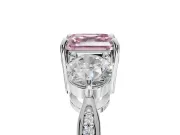 Asscher Cut Three Stone Engagement Ring Setting for a Fancy Pink Lab-Grown Diamond | Tapered Pave Band | Sterling Silver