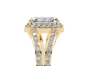 Emerald Cut Halo Engagement Ring Setting | V-Split Pavé Band | Yellow Gold