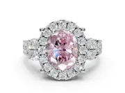 Oval Halo Engagement Ring Setting for a Fancy Pink Lab-Grown Diamond | Graduated Channel Band | Sterling Silver