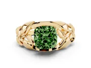 Cushion Cut Leaf Bypass Engagement Ring Setting for a Fancy Green Lab-Grown Diamond | Yellow Gold