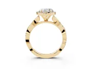 Heart Cut Diamond Halo Twisted Band Ring Set in Yellow gold with Prong Setting