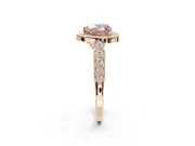 Fancy Pink Heart-Shaped Lab-Grown Diamond Milgrain Halo Solitaire Ring Set in Rose Gold with Bezel Set Side Stones and Pavé Band