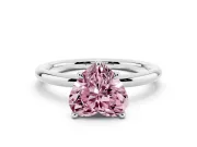 Fancy Pink Heart Cut Diamond Solitaire Ring Set in Silver with Thin Band and Prong Setting