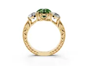 Round Vintage Three Stone Engagement Ring Setting for a Fancy Green Lab-Grown Diamond | Yellow Gold