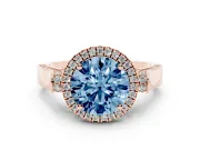 Round Pavé Halo Engagement Ring Setting for a Fancy Blue Lab-Grown Diamond | Rose Gold