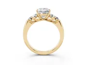Princess Cut Diamond Cluster Ring Set in Yellow gold with Round Accent Stones and Prong Setting on a Plain Band