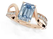 Emerald Cut Bypass Solitaire Engagement Ring Setting for a Fancy Blue Lab-Grown Diamond | Pavé Strands | Rose Gold