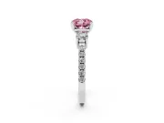 Cushion Cut Three Stone Pavé Engagement Ring Setting for a Fancy Pink Lab-Grown Diamond | Round Side Stones | White Gold