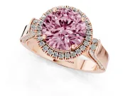 Round Pavé Halo Engagement Ring Setting for a Fancy Pink Lab-Grown Diamond | Rose Gold